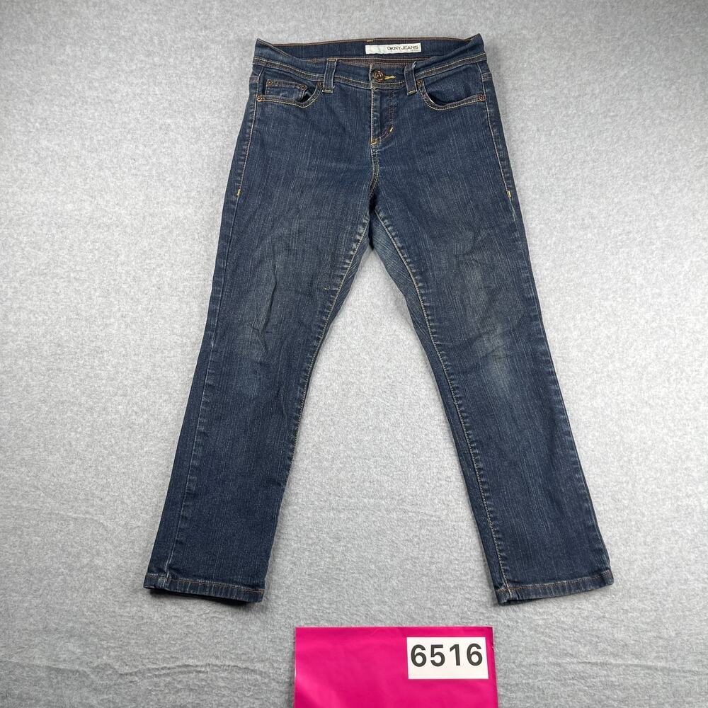 DKNY Skinny Jeans Womens Size 8P Dark Wash Light Distressed Petite